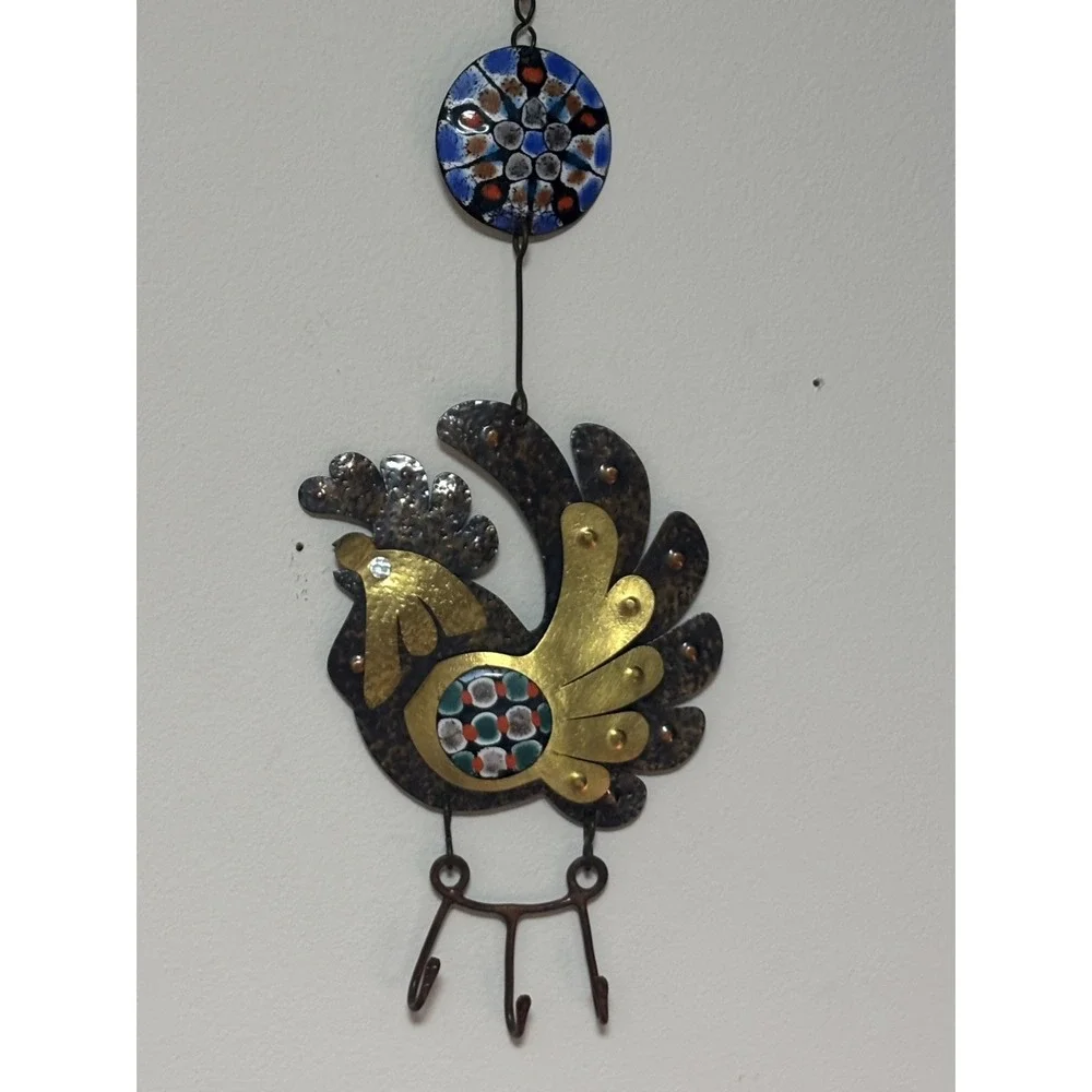 Cesar Vasquez Chile Copper Brass & Enamel Rooster handcrafted Wall Hanging